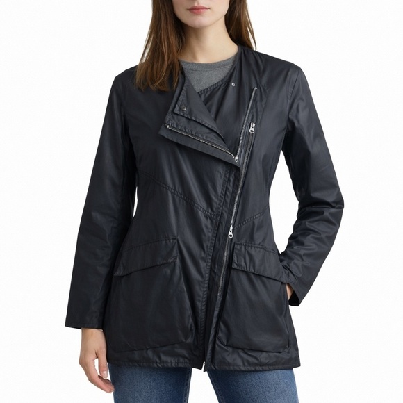 Tess Giberson Jackets & Blazers - Tess Giberson Asymmetrical Zip Rain Jacket Black Nylon Shell Size 2